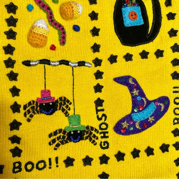 Marisa Christina Halloween Cardigan Sweater Appliqué Mixed Media Sequin Felt - Picture 7 of 15